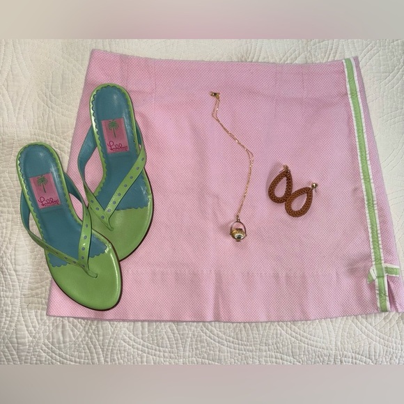 Vintage Lilly Pulitzer Pink Mini Skirt with Green Trim Size 10 - Picture 1 of 5